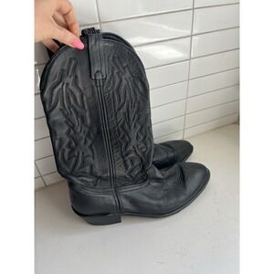 VTG Stitched Cowboy Boots Mens 10.5 EW Black Leather USA Western Pull On Wide